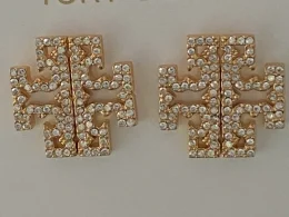 AUTHENTIC TORY BURCH BRITTEN PAVE GOLD STUD EARRING NEW WITH