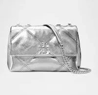 Kira Diamond Quilt Metallic Small Convertible Shoulder Bag, Silver