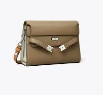 Lee Radziwill Color-Block Pebbled Shoulder Bag, Wild Mushroom