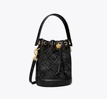 Mini T Monogram Bucket Bag, Black Tory Burch