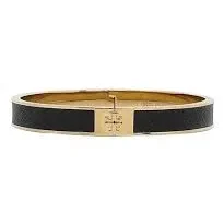 NWT Tory Burch Goldtone & Black Slim Leather Inlay Cuff