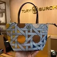 Nylon Printed Mini Tote, Blue BASKETWEAVE COLOR BLOCK