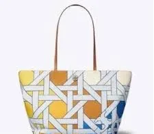 Nylon Printed Tote, Blue BASKETWEAVE COLOR BLOCK