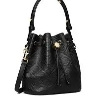 Tory Bruch T Monogram Leather Mini Bucket Bag, Black
