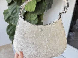 Emerson Metallic White Gold Refined Leather Shoulder Handbag