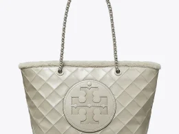 Tory Burch Ella Shearling Chain Tote, Gray