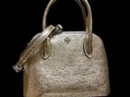 Tory Burch Emerson Metallic Gold Dome Satchel Handbag