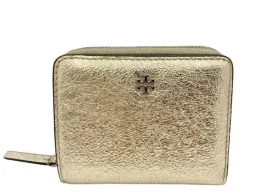 Tory Burch Emerson Metallic Mini Wallet, White Gold