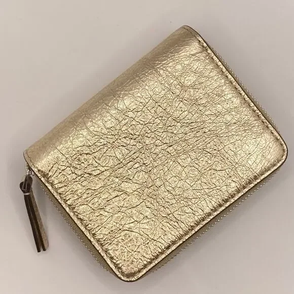 Tory Burch Emerson Metallic Mini Wallet, White Gold - Image 2