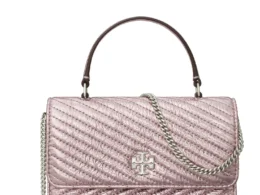 Tory Burch Women's Mini Kira Moto Quilt Metallic Top-Handle Crossbody Sparkle Pink